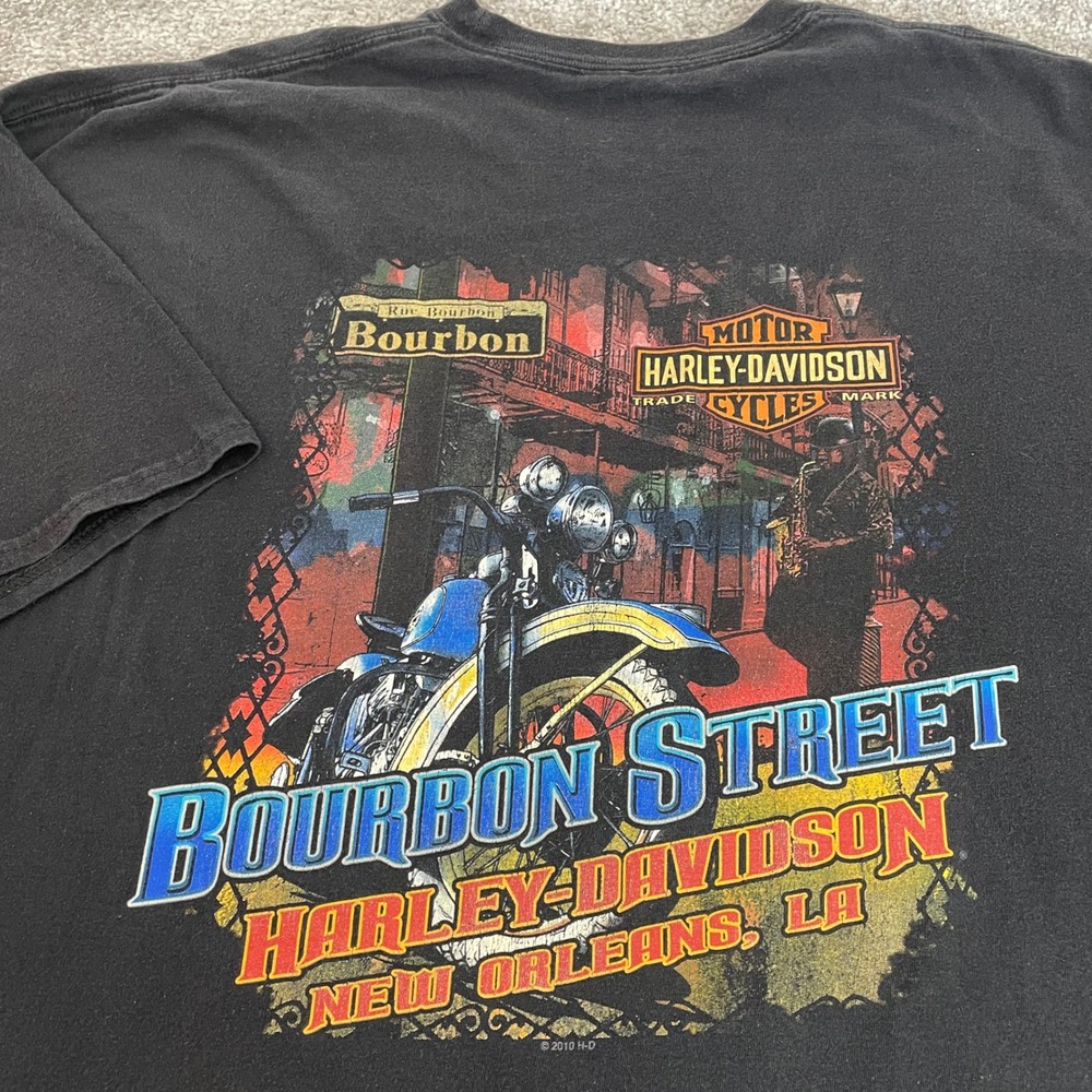 Harley-Davidson Bourbon Street New Orleans Graphic T-Shirt Black Mens 2XL 2010